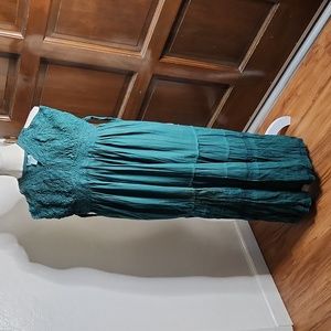 Sol Clothing Size M. Green Crochet V-Neck Peasant Midi Dress